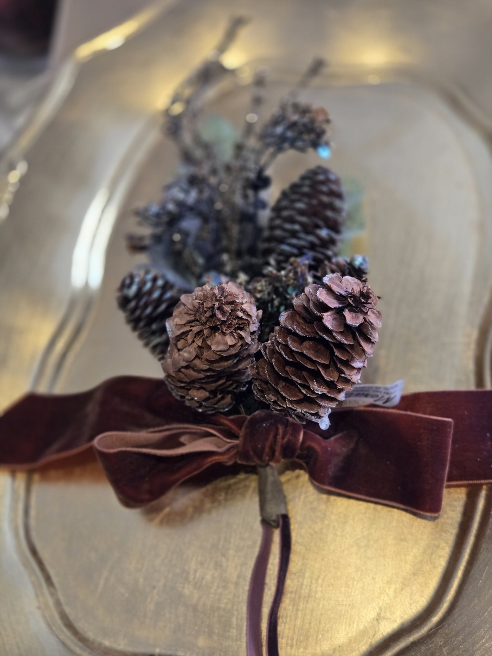 Decorative Velvet Bow and Ribbon Accessory in Brown Floral